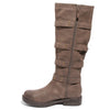 side view brown four buckle boots