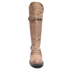 front view taupe boots with adjustable calf
