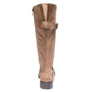 back view taupe boots with adjustable calf