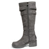 side view black riding boots with four buckles