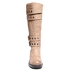 front view taupe riding boots with four buckles