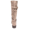 back view taupe boots with adjustable calf, two buckles and side zipper