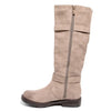 side view taupe boots with adjustable calf, two buckles and side zipper