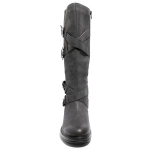 Front view four buckle adjustable calf black color riding boot
