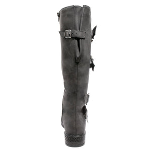 Back view four buckle adjustable calf black color riding boot