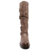 Front view four buckle adjustable calf brown color riding boot