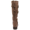Back view four buckle adjustable calf brown color riding boot