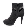 side view black heeled bootie