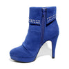 side view blue heeled bootie