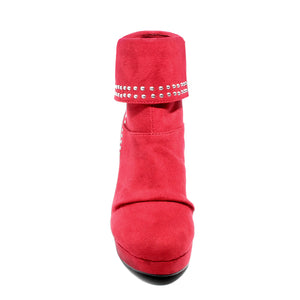 front view red heeled bootie