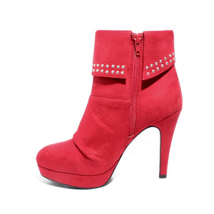 side view red heeled bootie