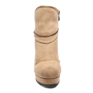 front view taupe platform bootie