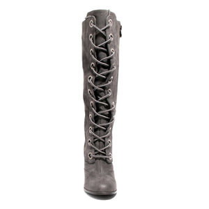 front view black lace up knee high boot