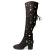 side view black lace up knee high boot