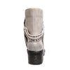 White back view mid-heel bootie with zipper closure and sole material rubber