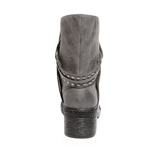 black Back view mid-heel bootie with zipper closure and sole material rubber