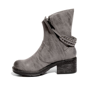inside sideview black mid-heel bootie with zipper closure and sole material rubber