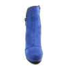 Front view blue platform bootie with side zipper
