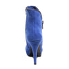 Back view blue platform bootie with side zipper