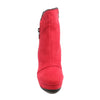 Front view red platform bootie with side zipper