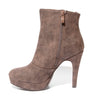 Inside side view brown color stylish platform bootie with asymmetrical zipper detail