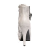 Back view ice color stylish platform bootie with asymmetrical zipper detail