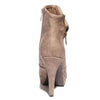 Back view taupe color stylish platform bootie with asymmetrical zipper detail