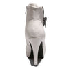 Back view white color stylish platform bootie with asymmetrical zipper detail